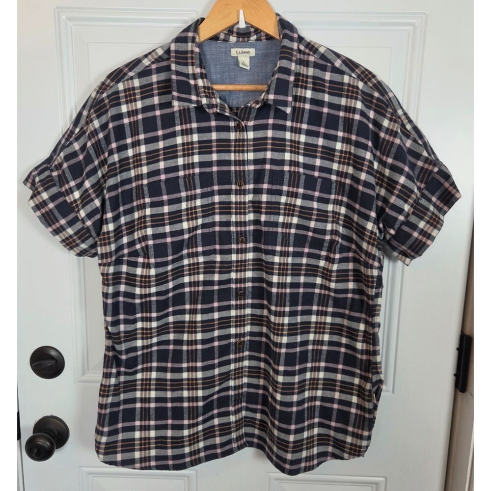 L.L. Bean Womens Short Sleeve Button-Up Top Size L